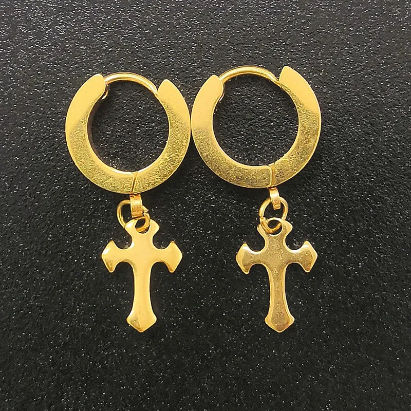 Gold Cross Stainless Steel Hoop Earrings sold by GTHIC product image thumbnail 5