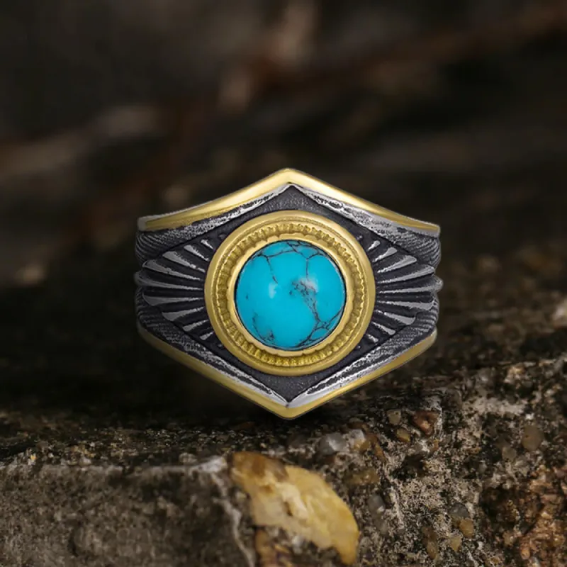 Vintage Feather Inlaid Turquoise Stainless Steel Ring sold by GTHIC