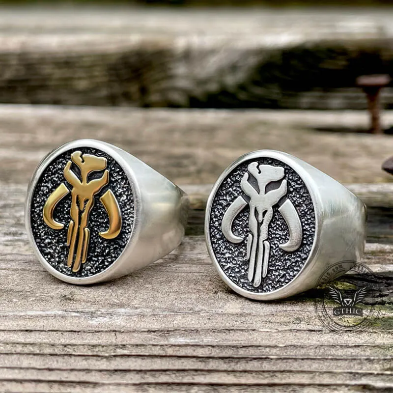 Mandalorian Symbol Sterling Silver Skull Ring made by GTHIC