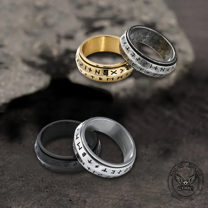 Nordic Viking Runes Stainless Steel Spinner Ring sold by GTHIC