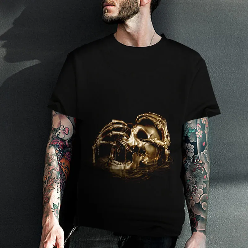 Punk Golden Skull Cotton T-shirt sold by GTHIC product image thumbnail 2