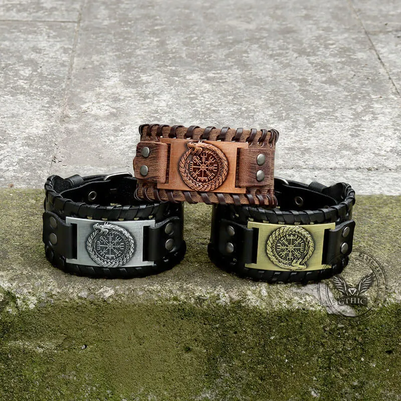 Ouroboros Vegvisir Wristband Leather Bracelet sold by GTHIC