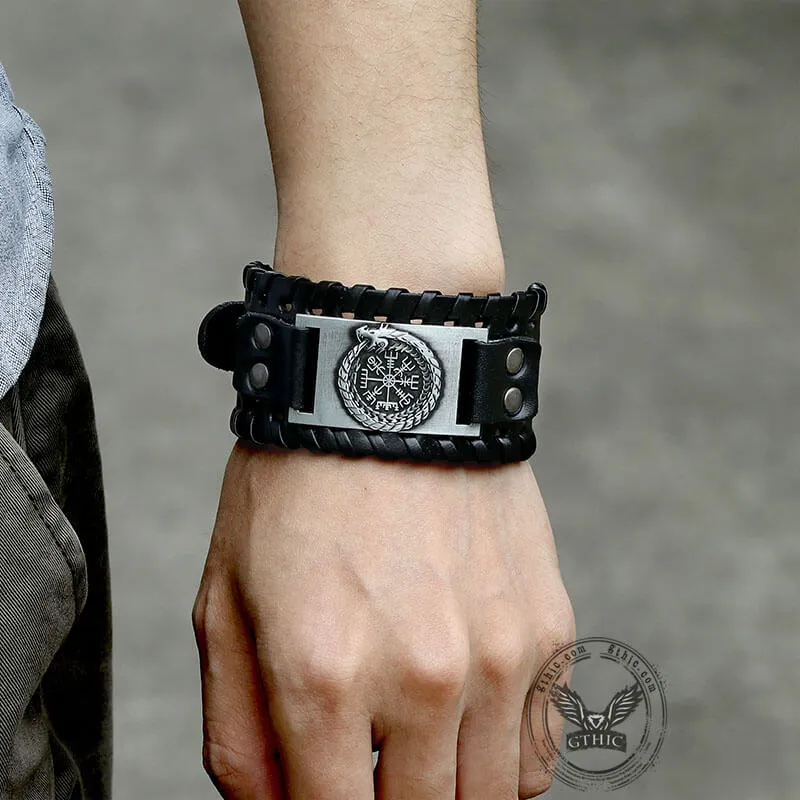 Ouroboros Vegvisir Wristband Leather Bracelet sold by GTHIC product image thumbnail 2