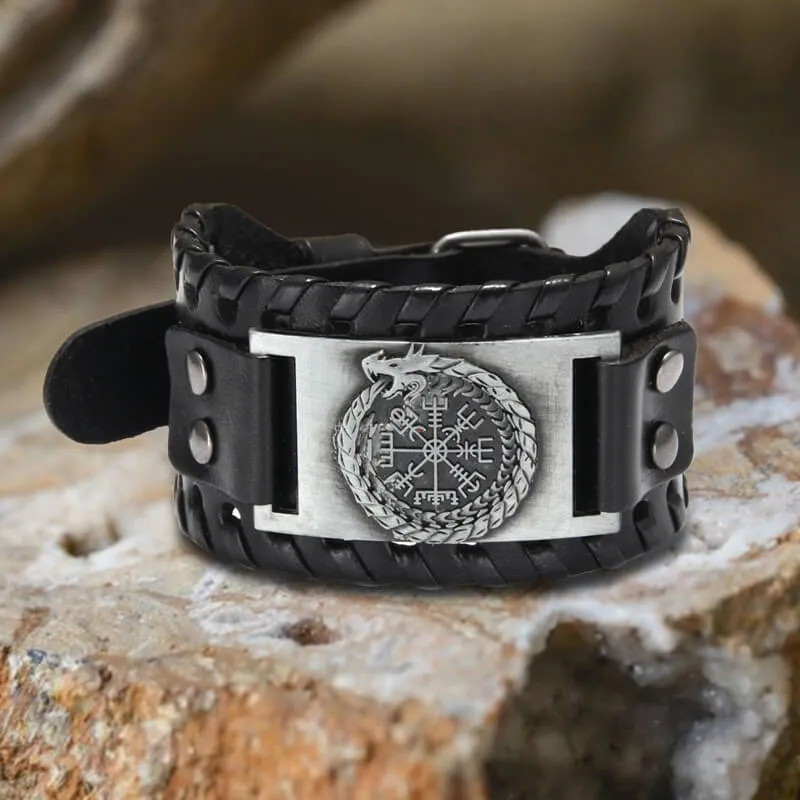 Ouroboros Vegvisir Wristband Leather Bracelet sold by GTHIC product image thumbnail 4