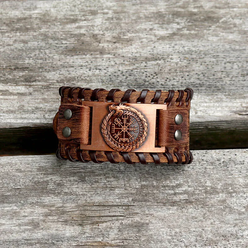 Ouroboros Vegvisir Wristband Leather Bracelet sold by GTHIC product image thumbnail 5