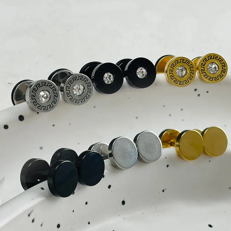 Simple Great Wall Pattern Stainless Steel Stud Earrings sold by GTHIC