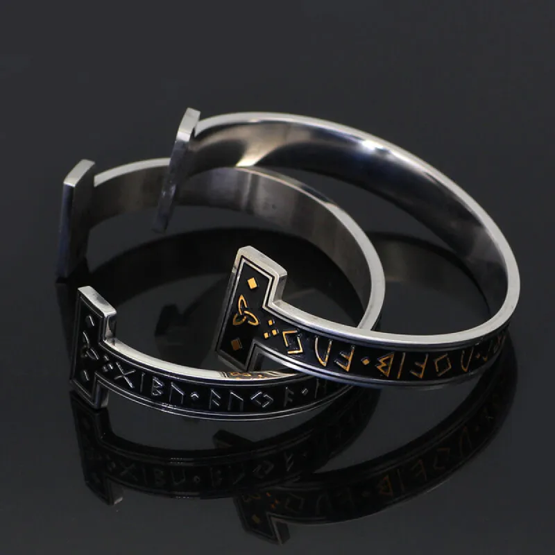 Celtic Knot Runes Stainless Steel Viking Cuff Bracelet sold by GTHIC