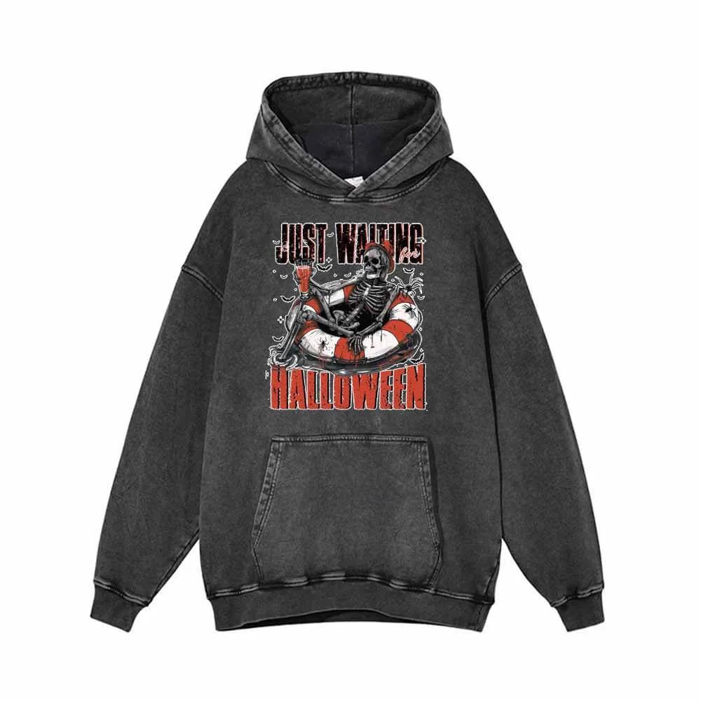 Just Waiting Halloween Vintage Washed Hoodie Sweatshirt sold by GTHIC