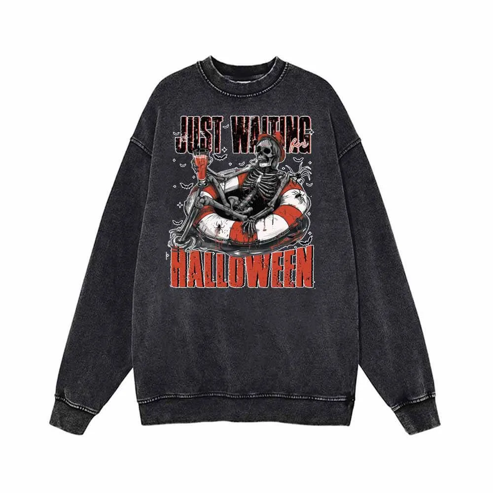 Just Waiting Halloween Vintage Washed Hoodie Sweatshirt sold by GTHIC product image thumbnail 2