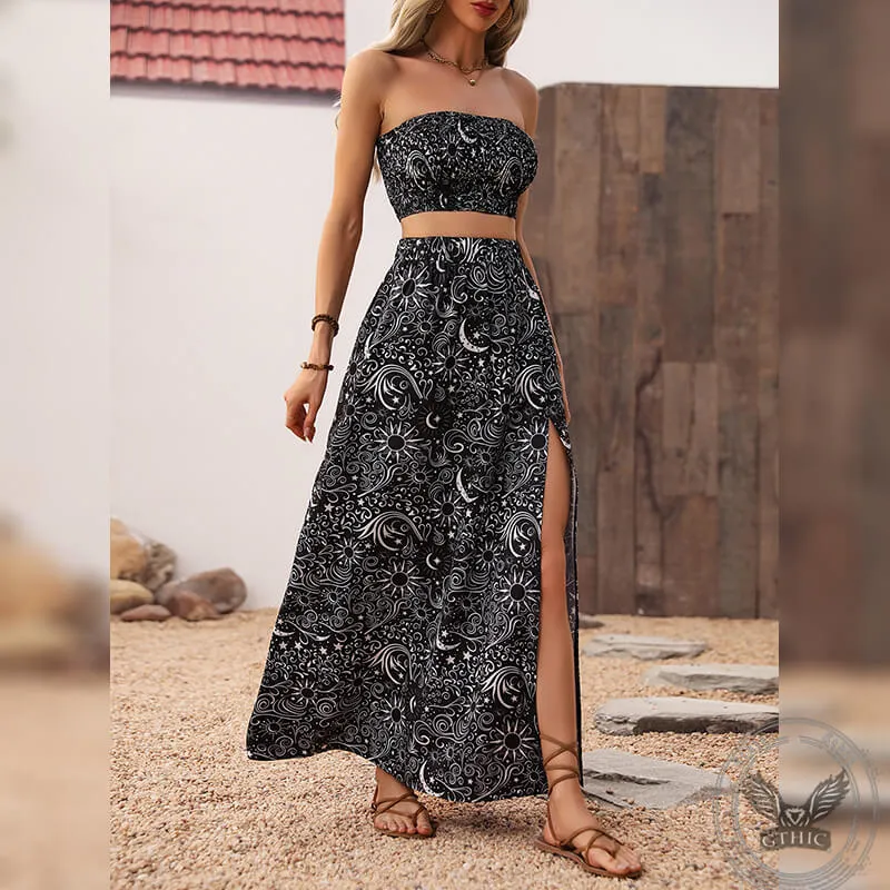 Women's Sexy Dark Gothic Retro Floral Tube Top Skirt Set sold by GTHIC product image thumbnail 4
