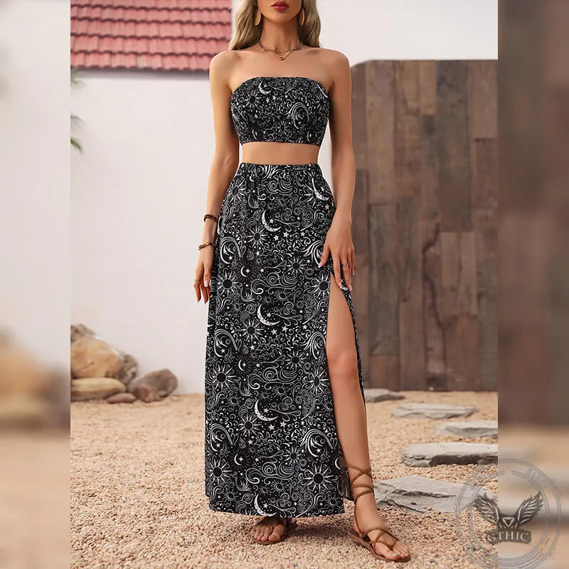 Women's Sexy Dark Gothic Retro Floral Tube Top Skirt Set sold by GTHIC product image thumbnail 5