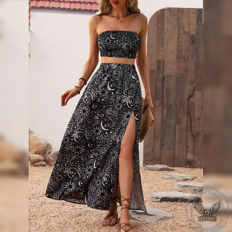 Women's Sexy Dark Gothic Retro Floral Tube Top Skirt Set sold by GTHIC product image thumbnail 2