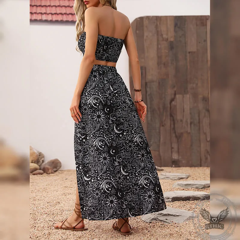 Women's Sexy Dark Gothic Retro Floral Tube Top Skirt Set sold by GTHIC product image thumbnail 3