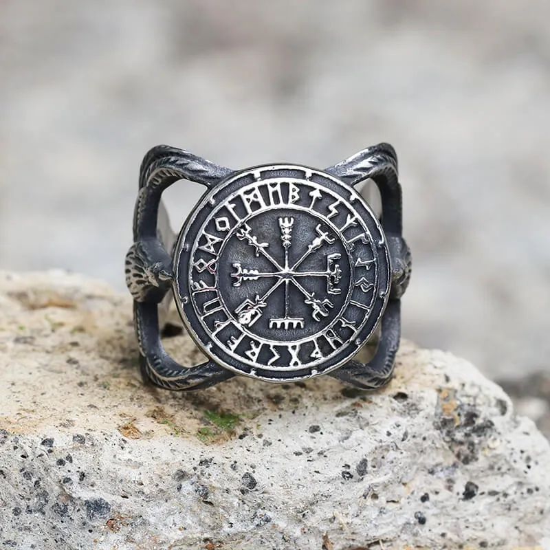 Vegvisir Raven Runes Stainless Steel Viking Ring sold by GTHIC