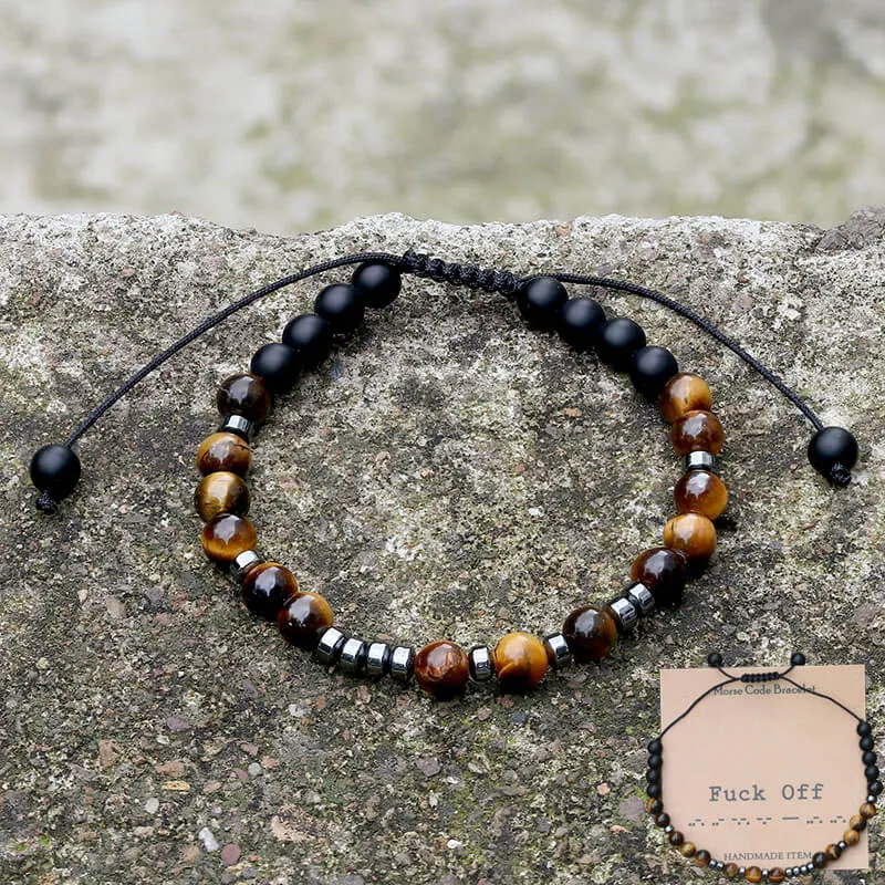 Fuck Off Tiger Eye Morse Code Braided Bracelet sold by GTHIC