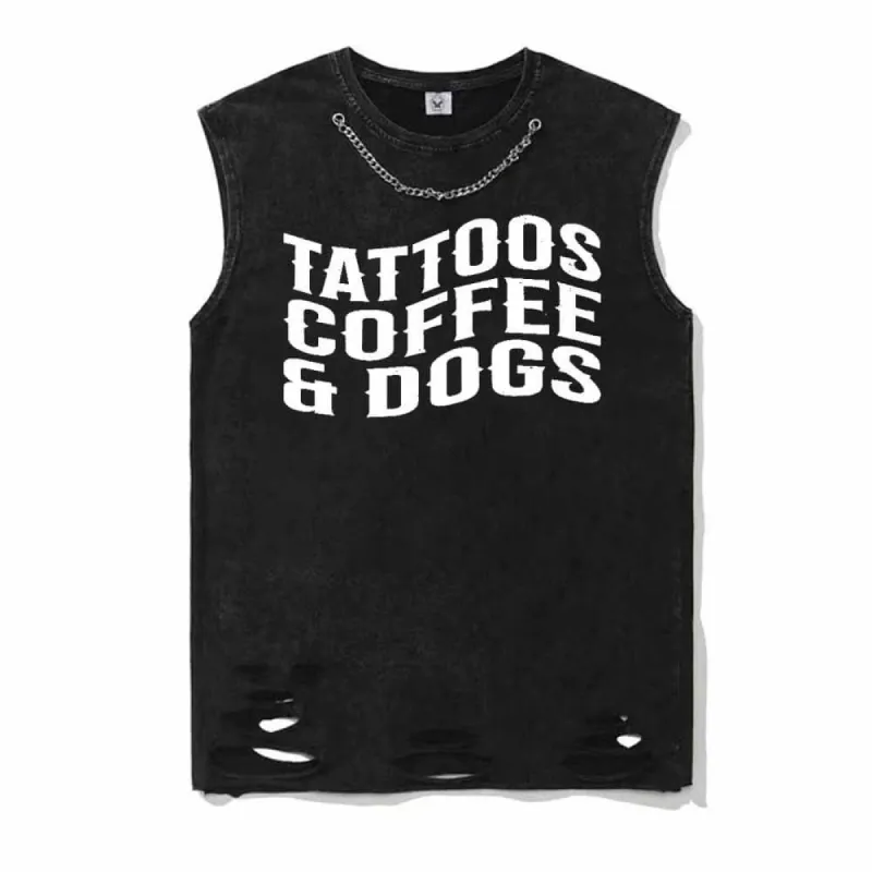 Vintage Washed Tattoos Coffee And Dogs Cotton Vest Top sold by GTHIC