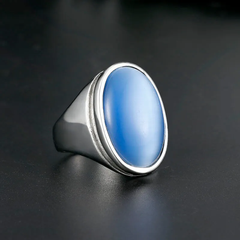 Blue Opal Stainless Steel Gemstone Ring sold by GTHIC