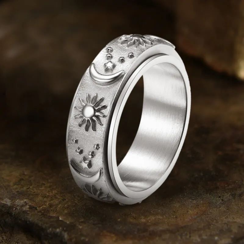 Moon Star Sun Stainless Steel Spinner Ring sold by GTHIC