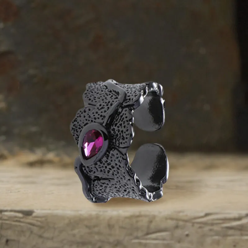 Black Texture Purple Stone Alloy Open Ring made by GTHIC