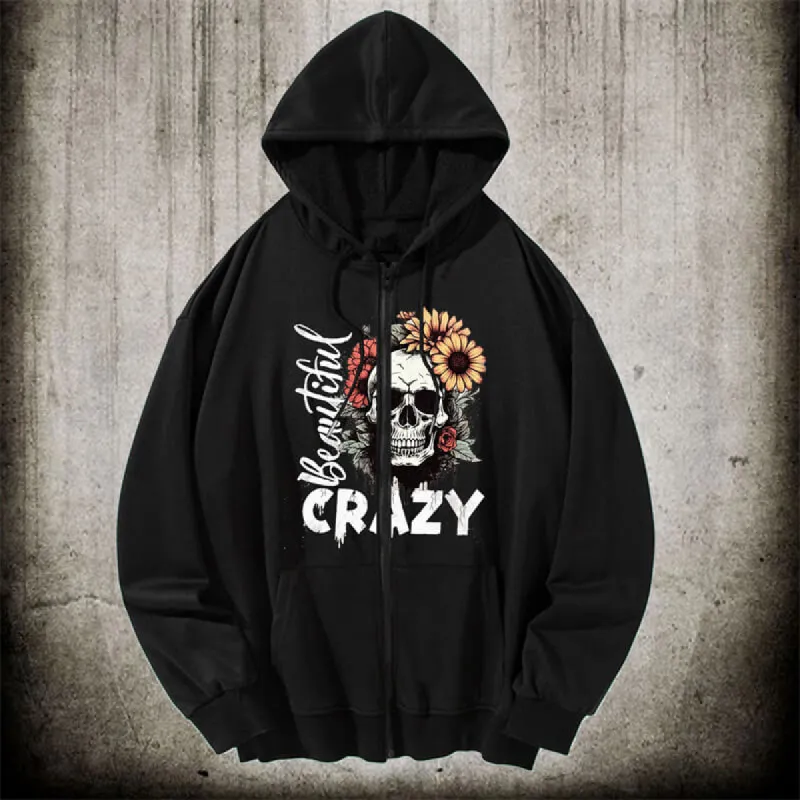 Crazy Flower Sugar Skull Hoodie Coat sold by GTHIC
