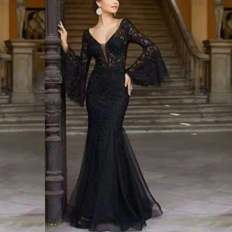 Vintage Lace Embroidery Fishtail Slim Evening Dress sold by GTHIC
