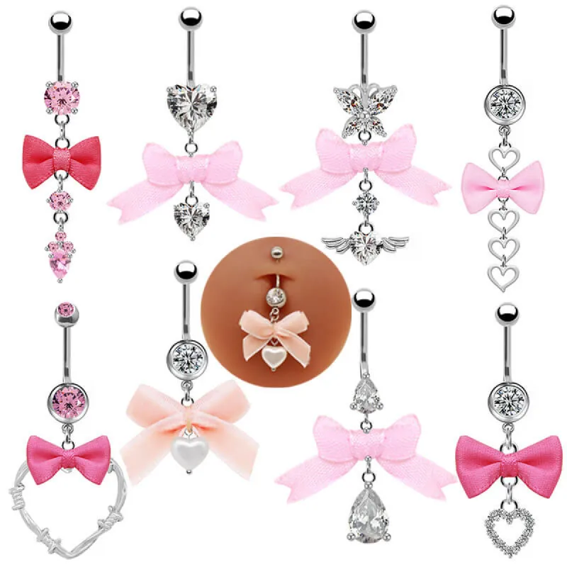 Pink Bow Heart-shaped Alloy Belly Ring sold by GTHIC