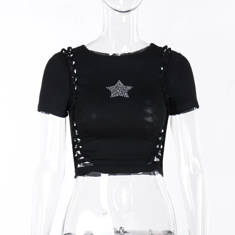 Black Diamond Star Side Cutout T-Shirt sold by GTHIC product image thumbnail 4