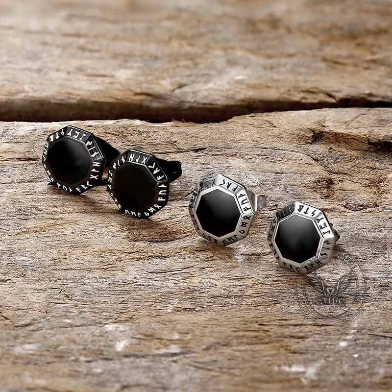 Viking Runes Octagon Stainless Steel Stud Earrings sold by GTHIC
