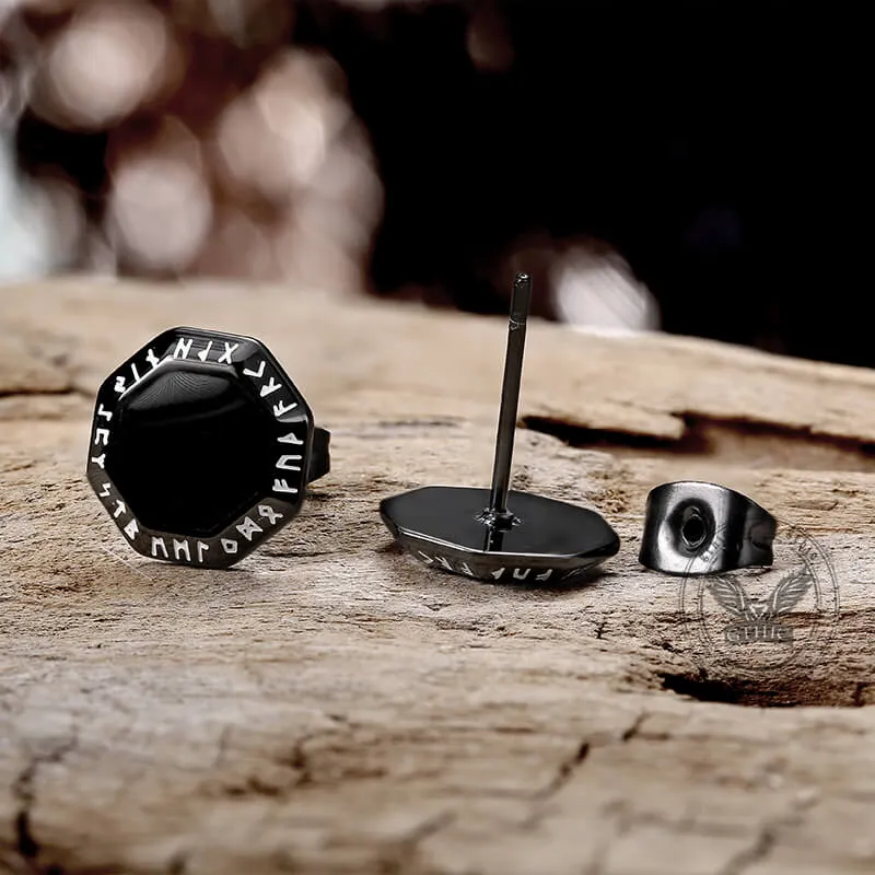 Viking Runes Octagon Stainless Steel Stud Earrings sold by GTHIC product image thumbnail 4