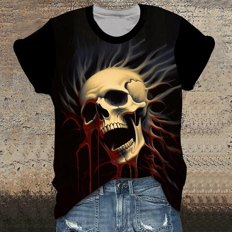 Gothic Skull Head Round Neck Short Sleeve T-Shirt sold by GTHIC