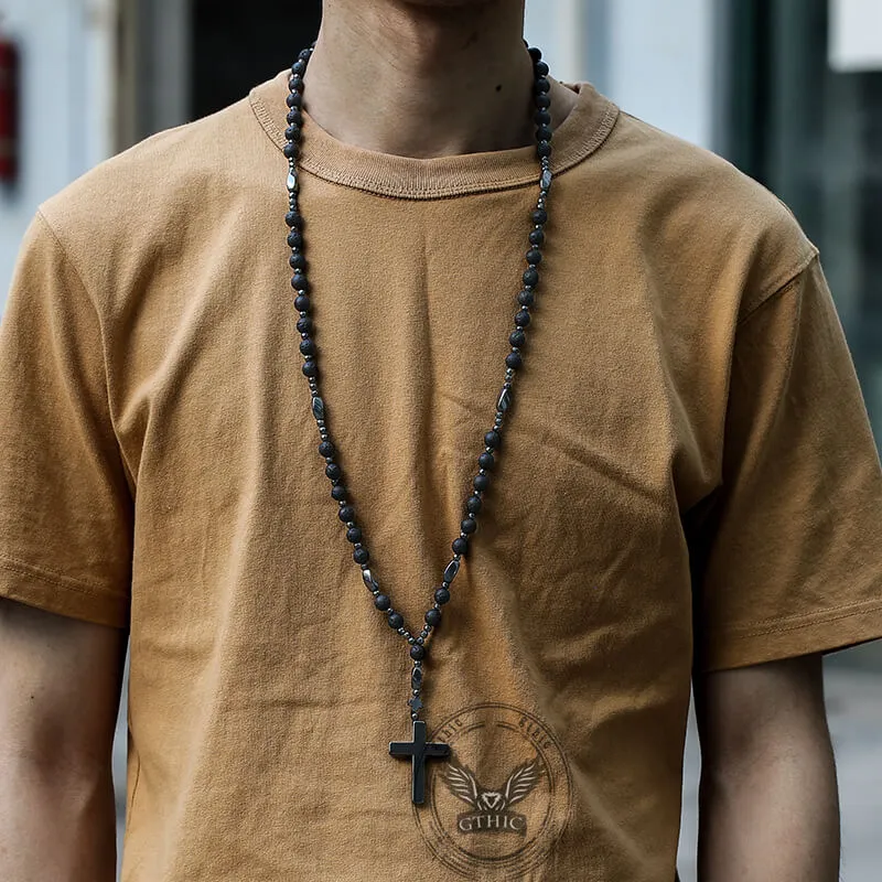 Latin Cross Stone Bead Biker Rosary Necklace sold by GTHIC product image thumbnail 2