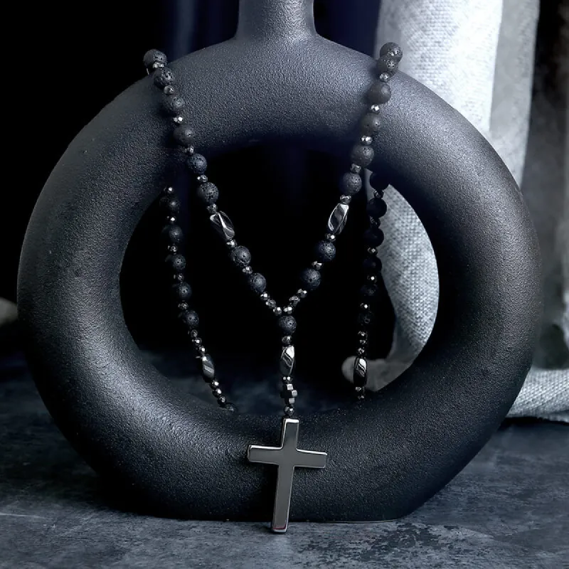 Latin Cross Stone Bead Biker Rosary Necklace sold by GTHIC