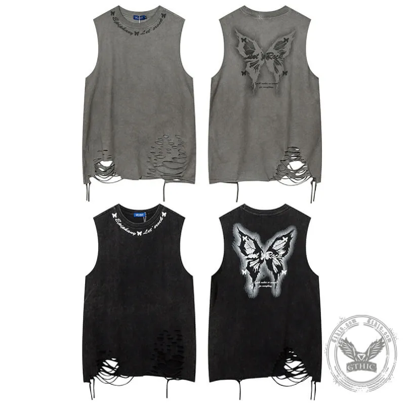 Vintage Washed Butterfly Printed Sleeveless Vest sold by GTHIC