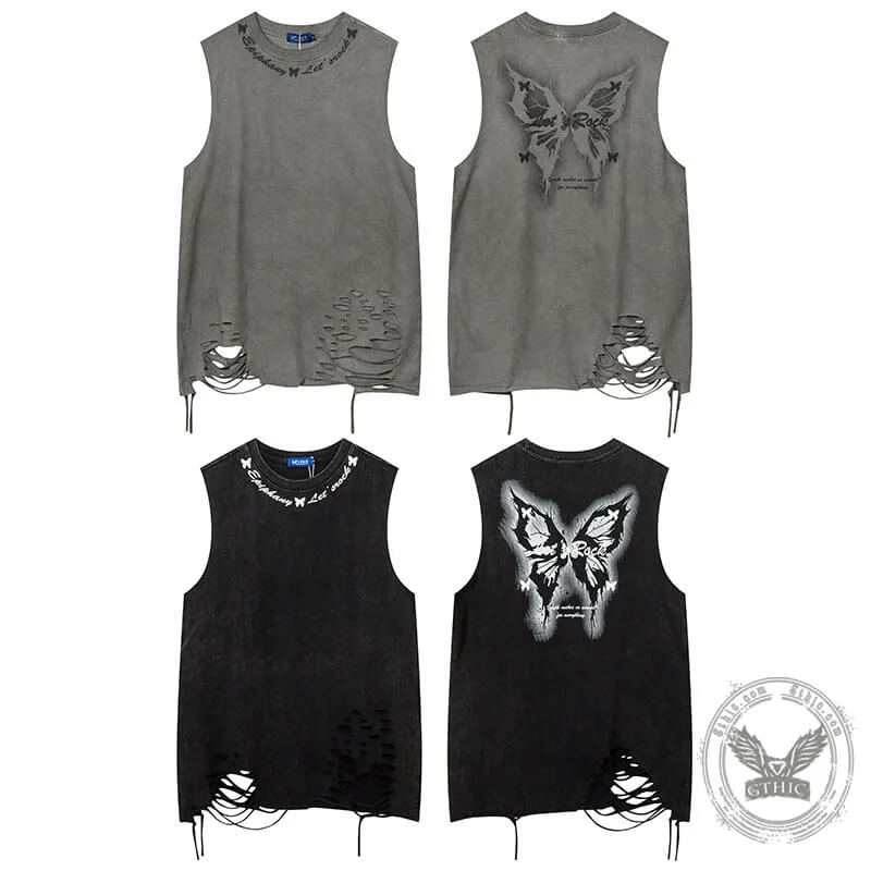 Vintage Washed Butterfly Printed Sleeveless Vest sold by GTHIC