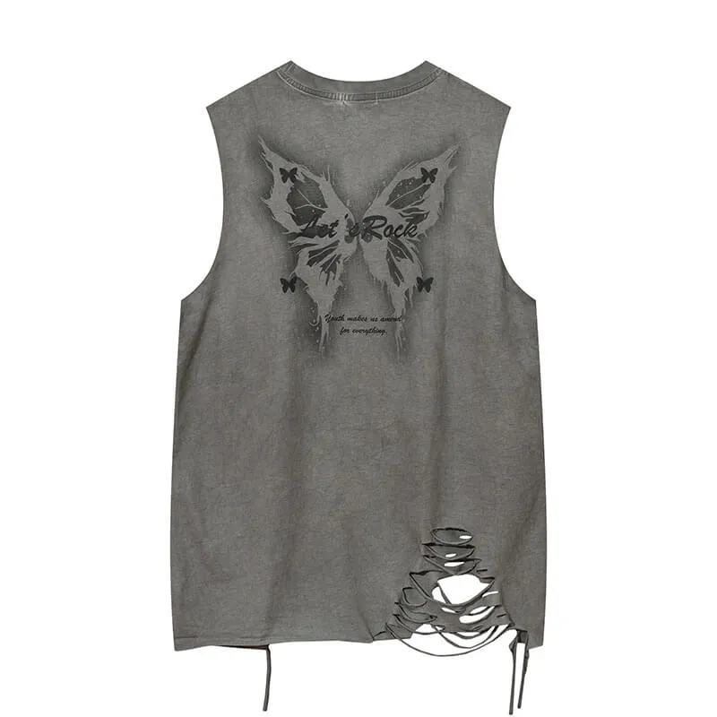 Vintage Washed Butterfly Printed Sleeveless Vest sold by GTHIC product image thumbnail 3