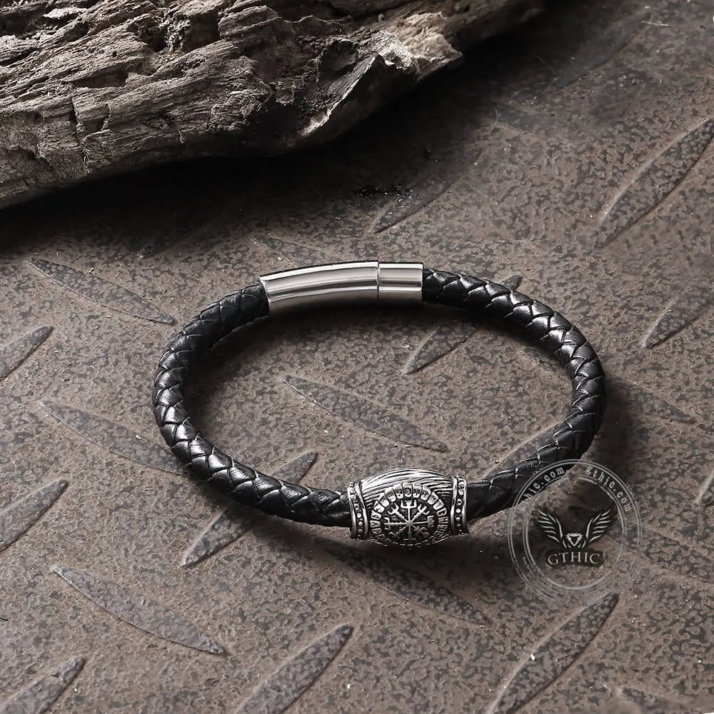 Icelandic Magic Symbol Stainless Steel Leather Bracelet sold by GTHIC product image thumbnail 5