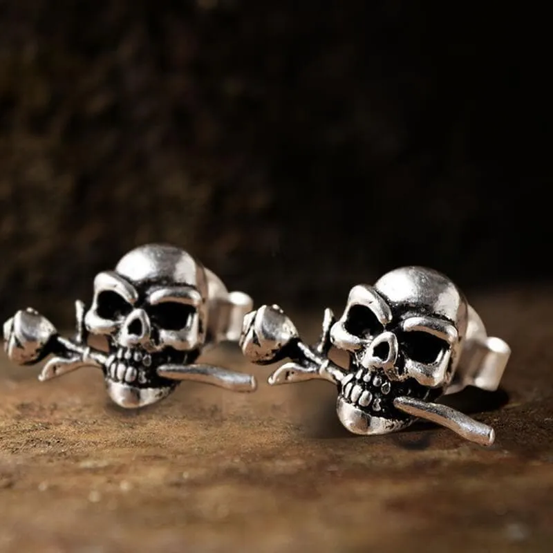 True Love Rose Skull Sterling Silver Earrings sold by GTHIC