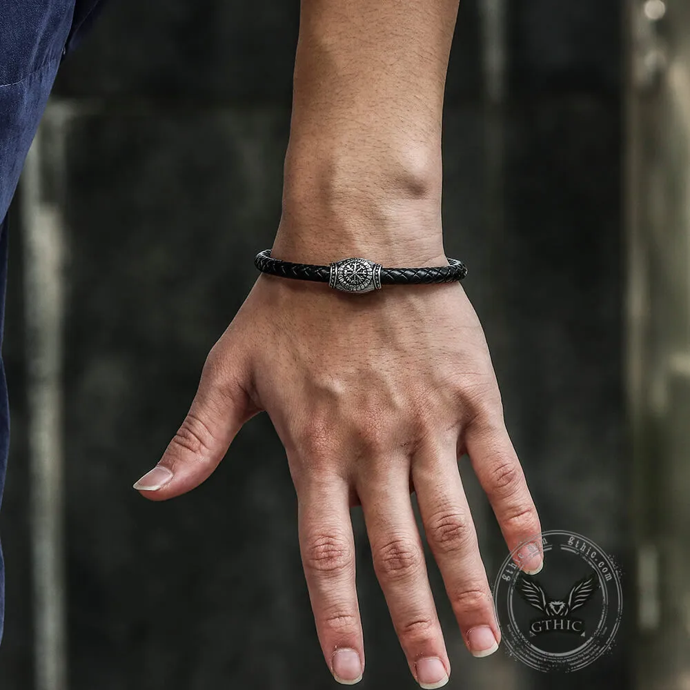 Icelandic Magic Symbol Stainless Steel Leather Bracelet sold by GTHIC product image thumbnail 3