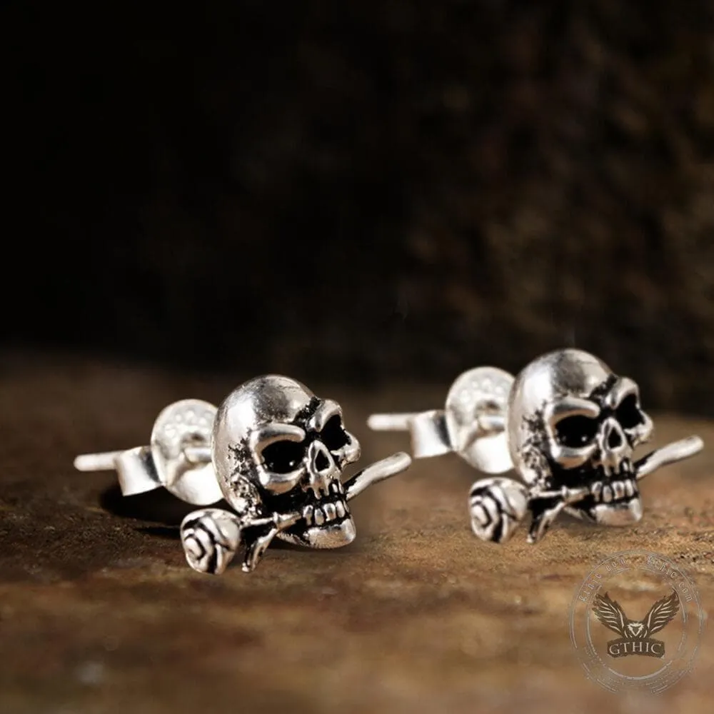True Love Rose Skull Sterling Silver Earrings sold by GTHIC product image thumbnail 3