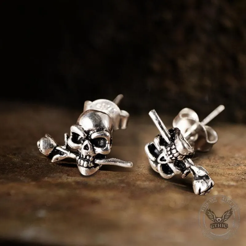 True Love Rose Skull Sterling Silver Earrings sold by GTHIC product image thumbnail 2