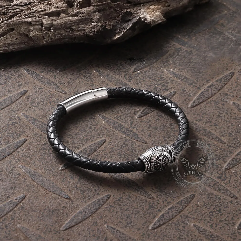 Icelandic Magic Symbol Stainless Steel Leather Bracelet sold by GTHIC product image thumbnail 4