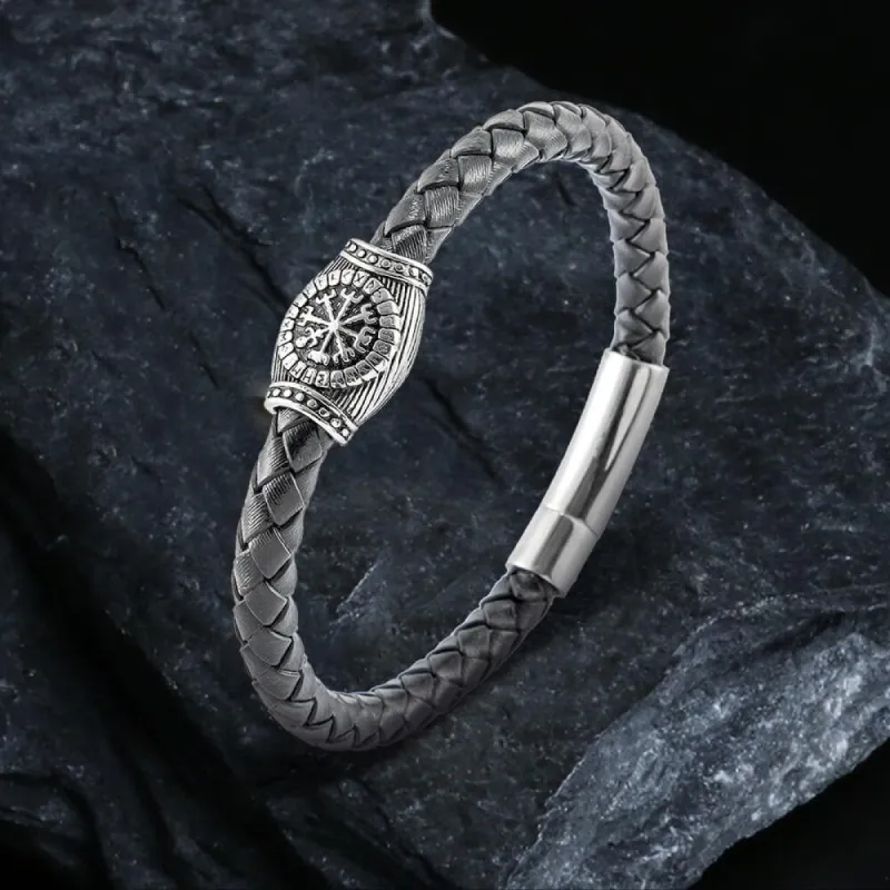 Icelandic Magic Symbol Stainless Steel Leather Bracelet sold by GTHIC