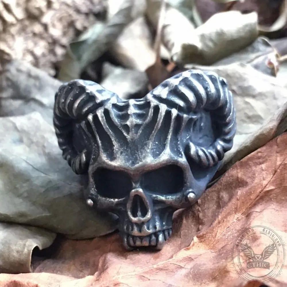 Horned Devil Stainless Steel Skull Ring sold by GTHIC