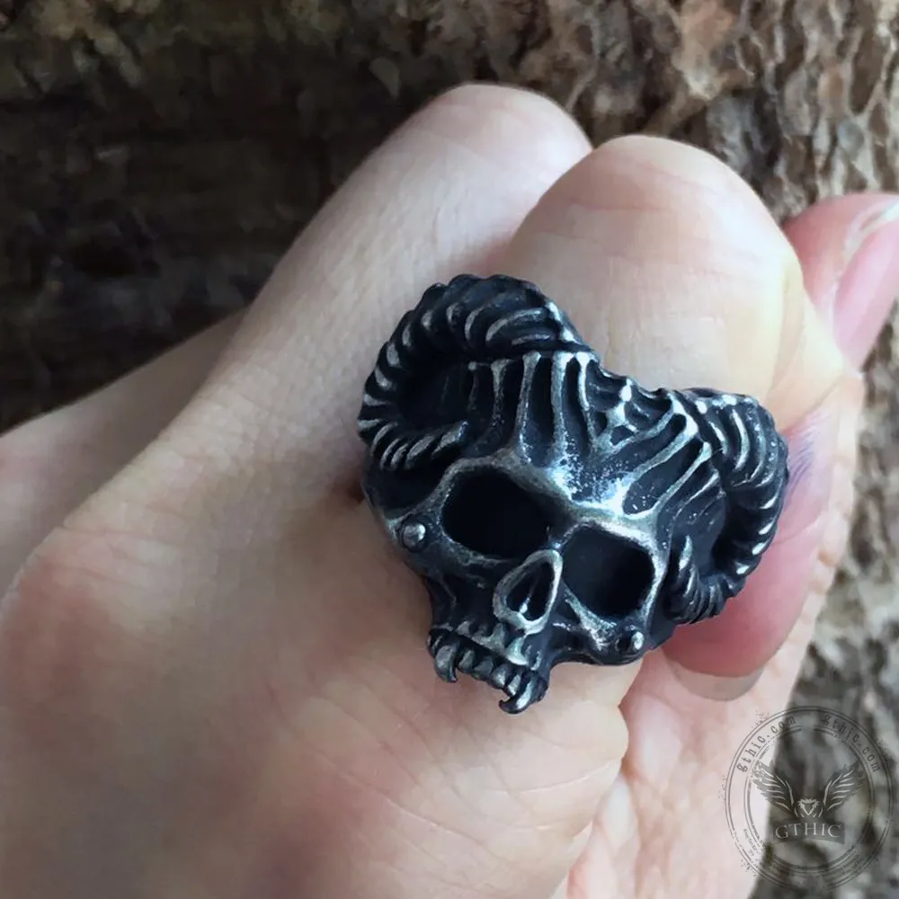 Horned Devil Stainless Steel Skull Ring sold by GTHIC product image thumbnail 2