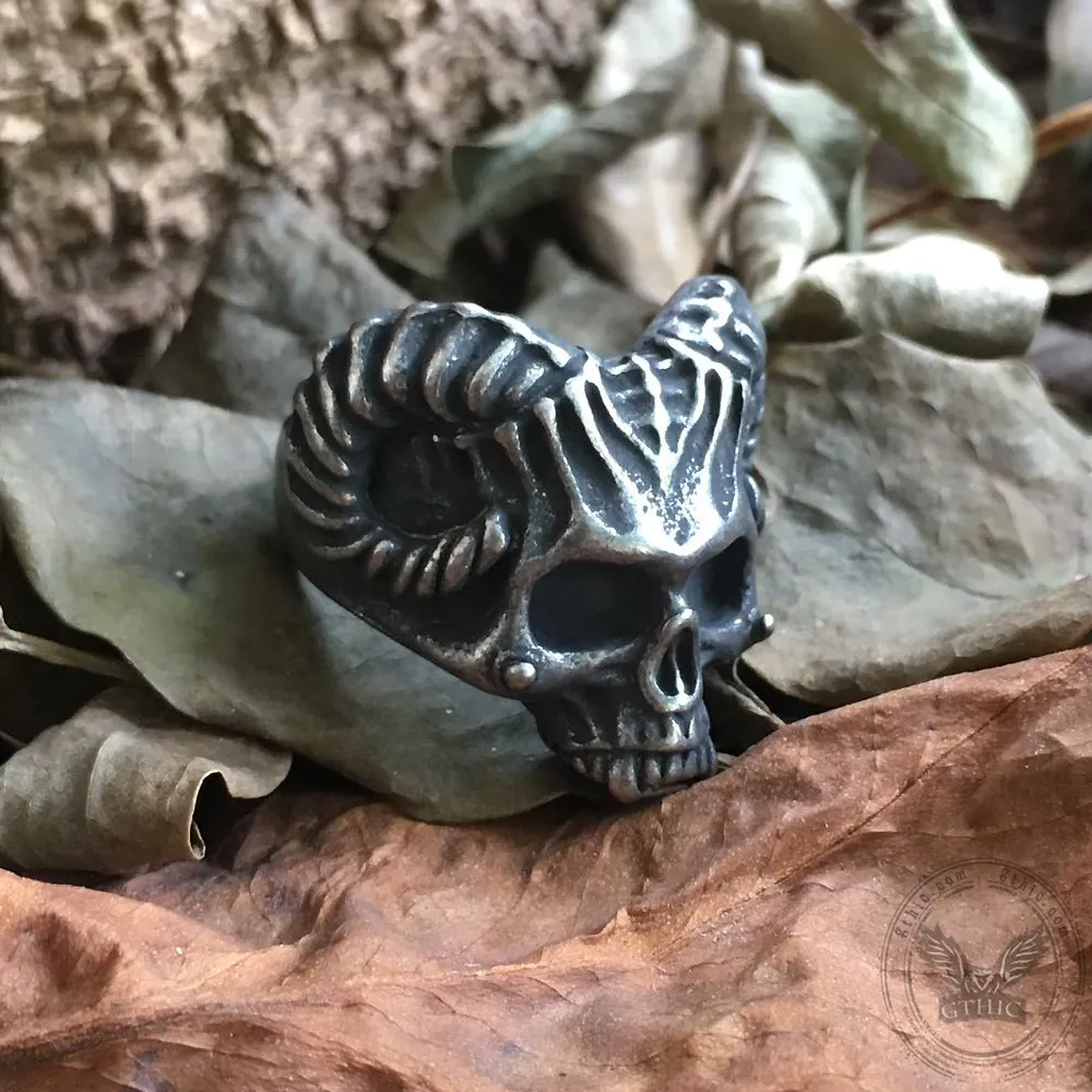 Horned Devil Stainless Steel Skull Ring sold by GTHIC product image thumbnail 4