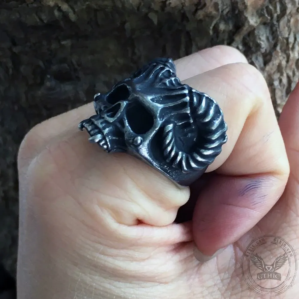 Horned Devil Stainless Steel Skull Ring sold by GTHIC product image thumbnail 3