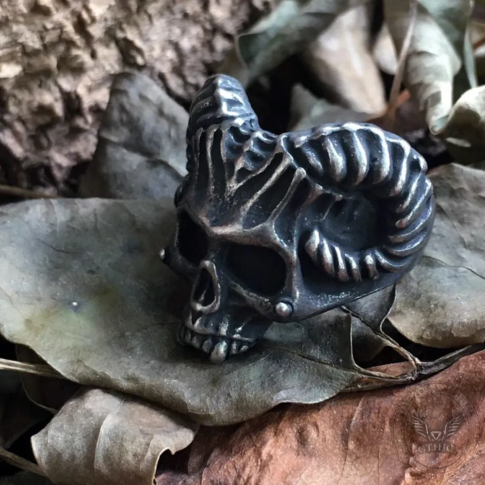 Horned Devil Stainless Steel Skull Ring sold by GTHIC product image thumbnail 5