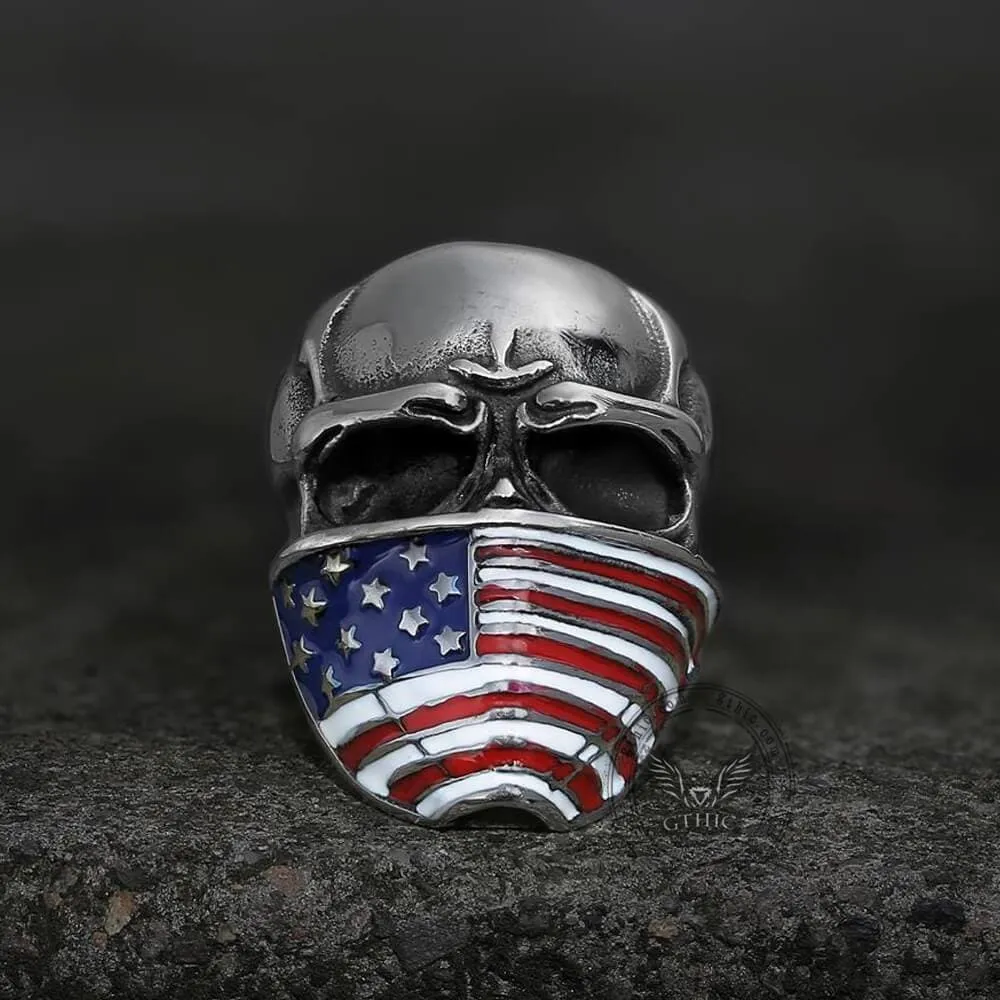 American Flag Stainless Steel Skull Ring sold by GTHIC