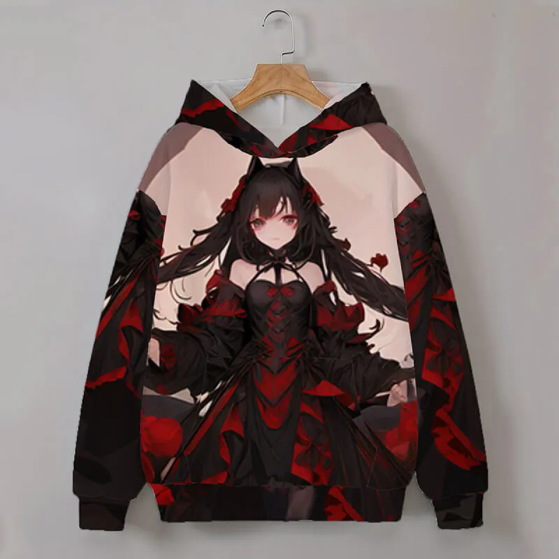 Gothic Wolf Girl Anime Polyester Hoodie sold by GTHIC