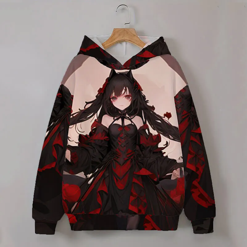 Gothic Wolf Girl Anime Polyester Hoodie sold by GTHIC